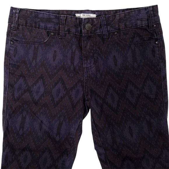 Free People Skinny Jeans Aztec Print Purple Plum Women Sz 28 Stretch Denim Boho - Picture 6 of 7